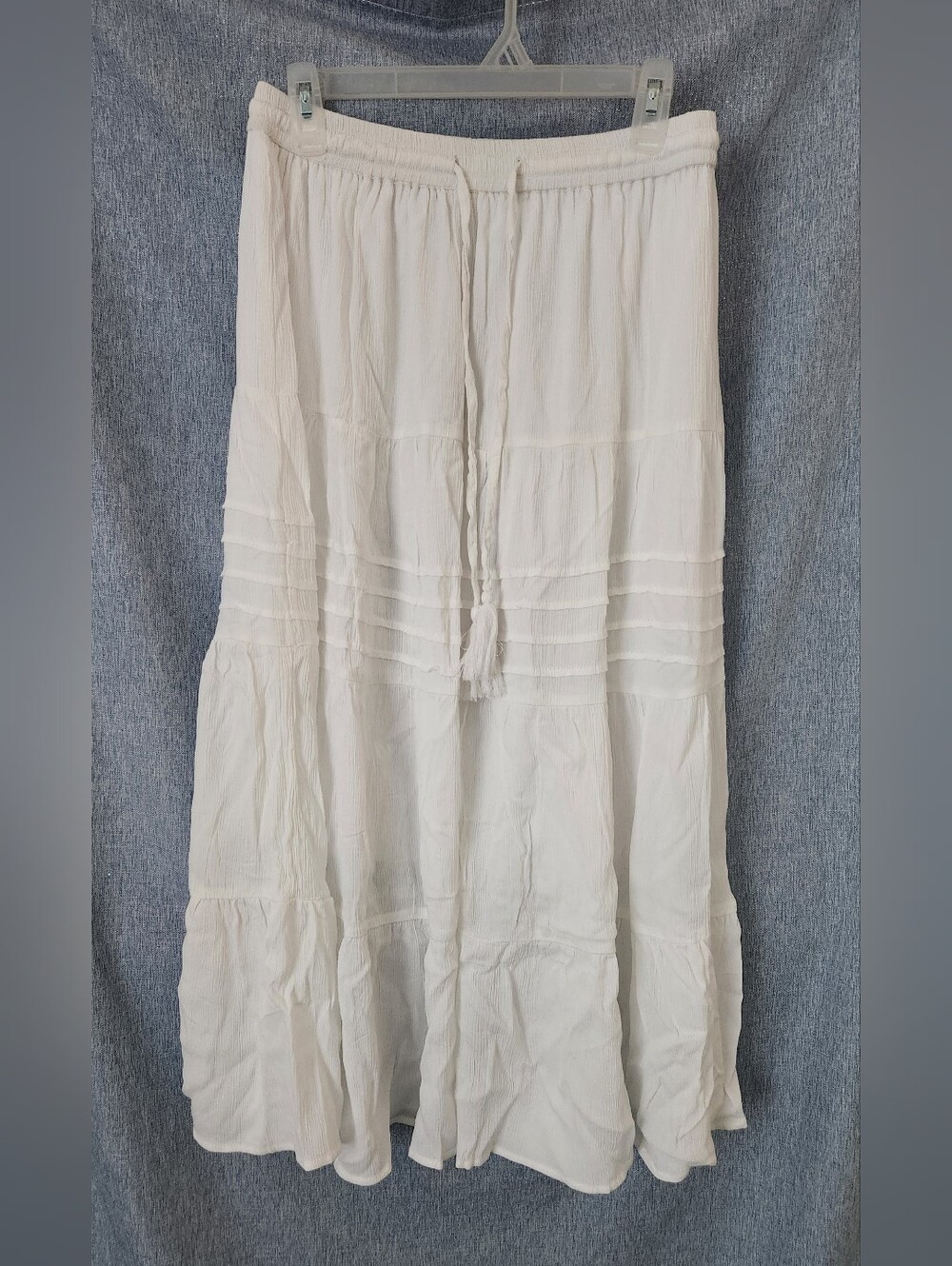 Women's Cream Tiered Maxi Skirt with Drawstring Waist